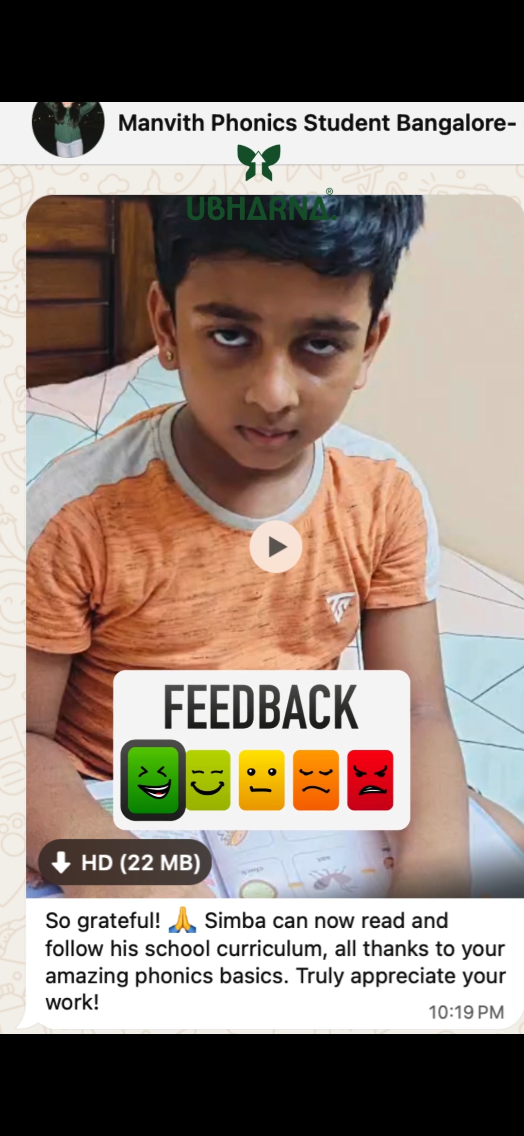 Manvith, Phonics Student, Bangalore